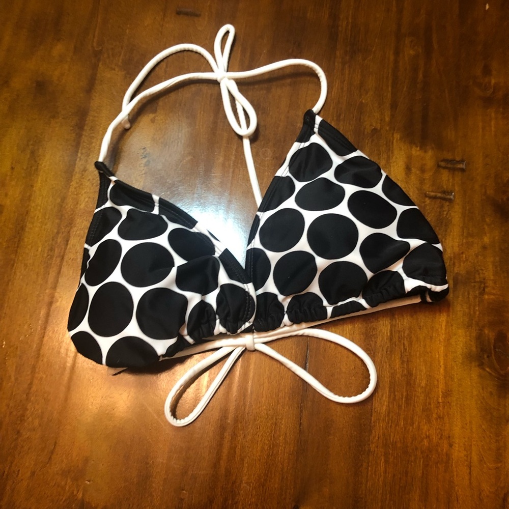 OP White with Black Polka Dot Bikini Top, Size XL